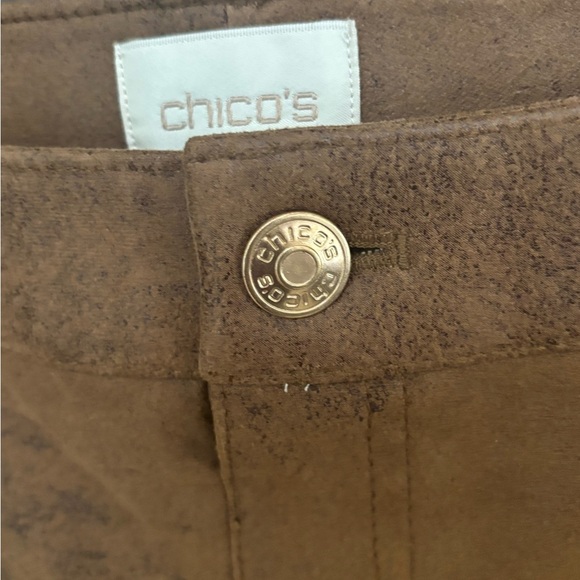 CHICOS FAUX SUEDE LEATHER BROWN COWBOY HIGH RISE SLIM LEG BOYFRIEND PANTS SZ 14P - Picture 7 of 13